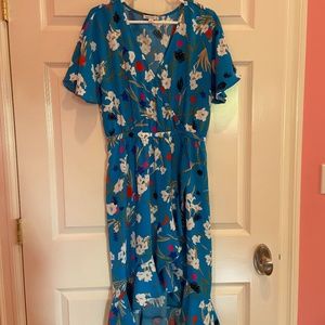 J. Crew Mercantile Teal Floral Faux Wrap Dress